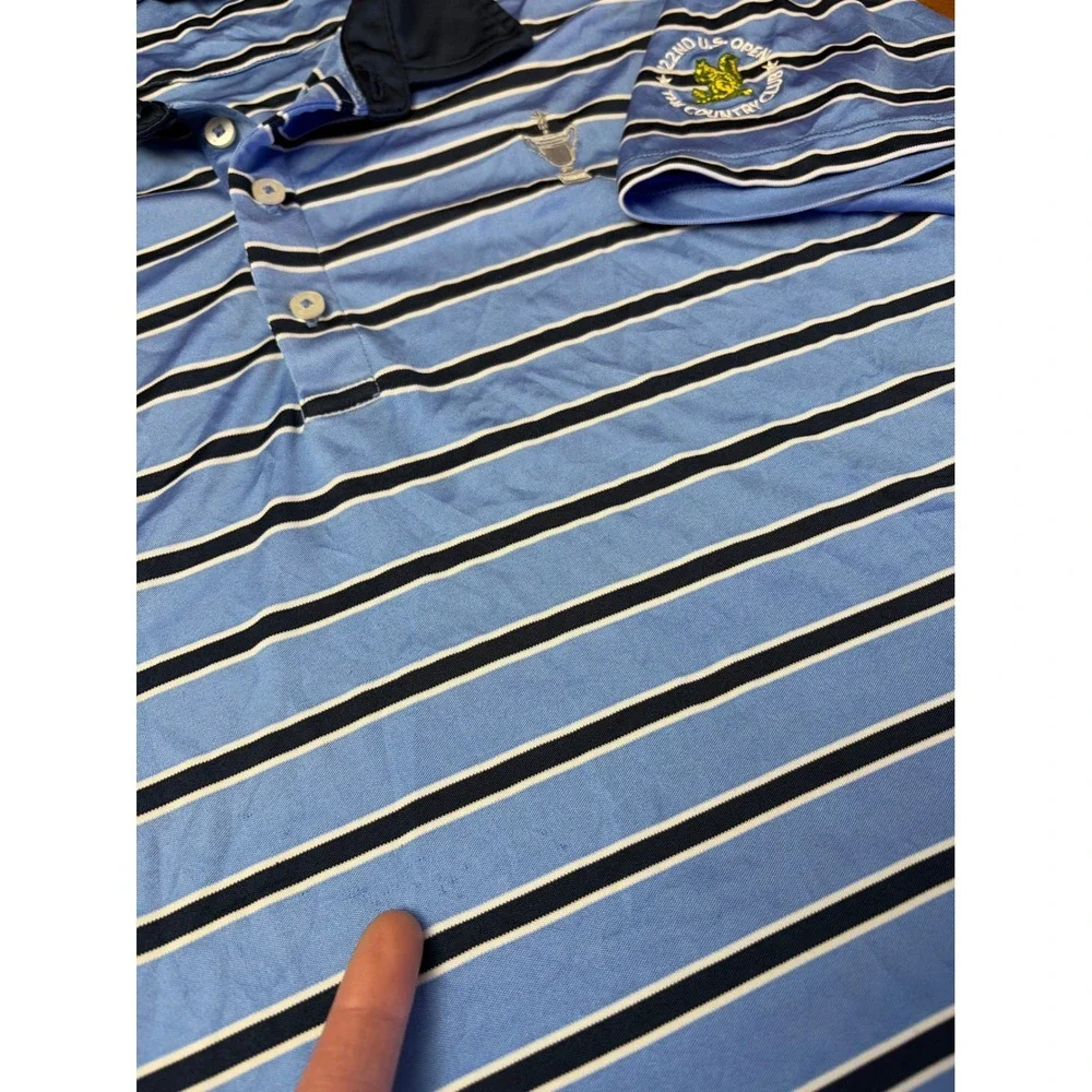 Polo Ralph Lauren Golf Shirt Mens XL Blue Striped 122nd US Open The Country Club